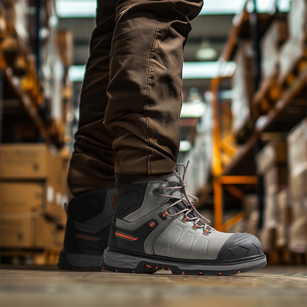 Men's Non-Slip Steel Toe Leather Work Boots - GREY - 8